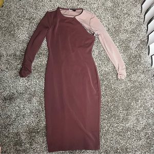 ASOS Design Long Sleeve Midi Dress with Cut Out and Open Back in Pink‎ - Size 8